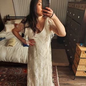 BARNEYS NEW YORK DELPHINE MANIVET LONG LACE DRESS WEDDING FORMAL BALLGOWN M L 38